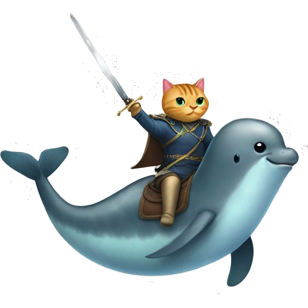 Narwhal riding a cat with a sword  emoji