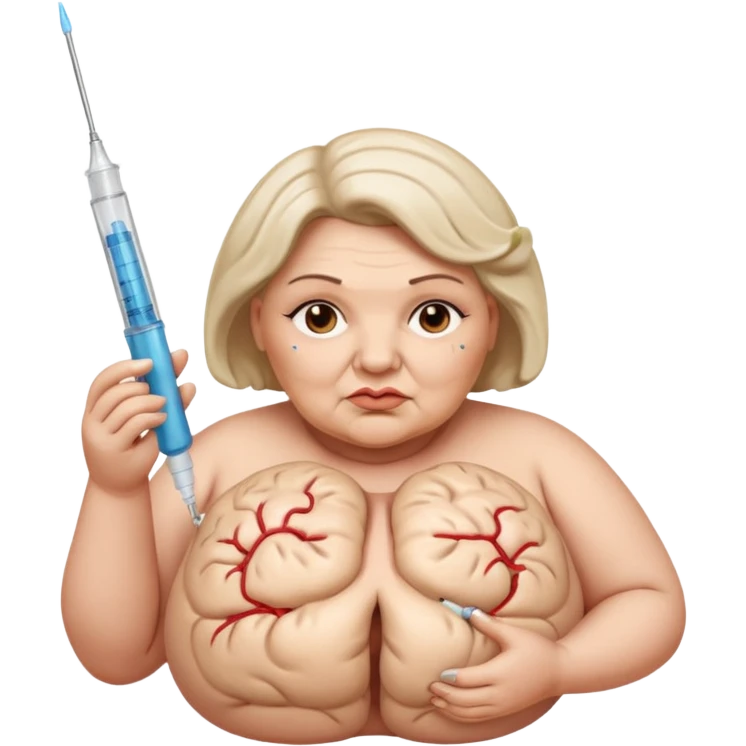 비만 여자 뇌보이고 주사 들고있는 emoji