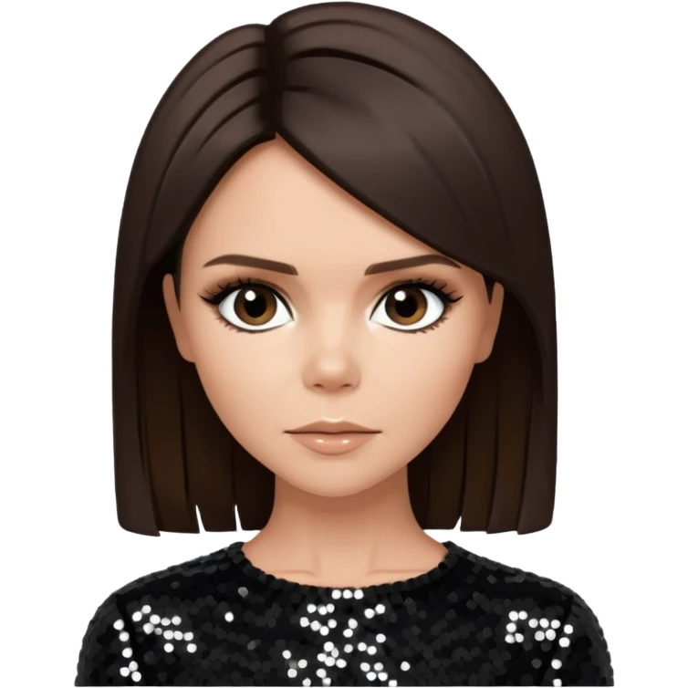 Victoria Beckham from Spice Girls with dark brown hair, black sequin outfit emoji