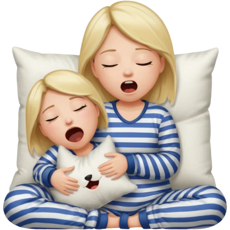 {
      "type": "human",
      "look": "girl in striped pyjamas, yawning, holding pillow",
      "description": "a sleepy girl in striped pyjamas yawning while holding a pillow"
    } emoji