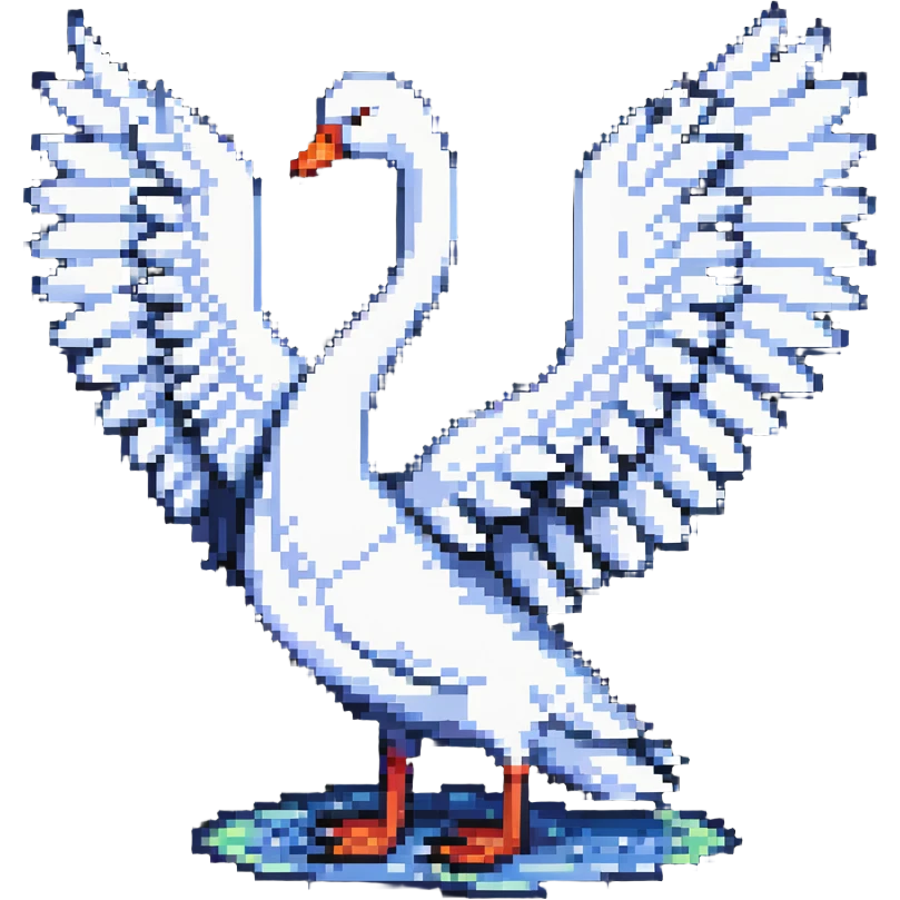 swan flying with wings extended in pixel art style emoji
