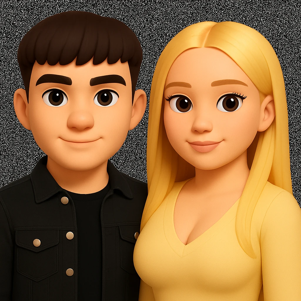 Slightly increase the volume of the upper body of the girl, slightly turn her to face forward, and make the skin color uniform. The original style is 3D emoji, which does not support editing, so please keep the 3D emoji style look while making these changes. emoji
