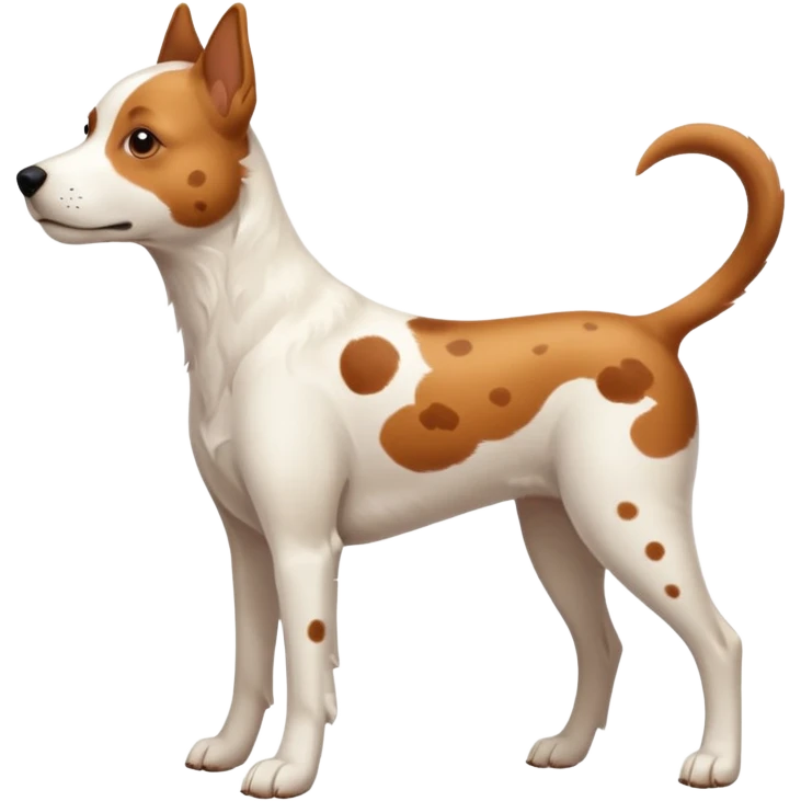 White dog with brown spots with only three legs, from the side  emoji