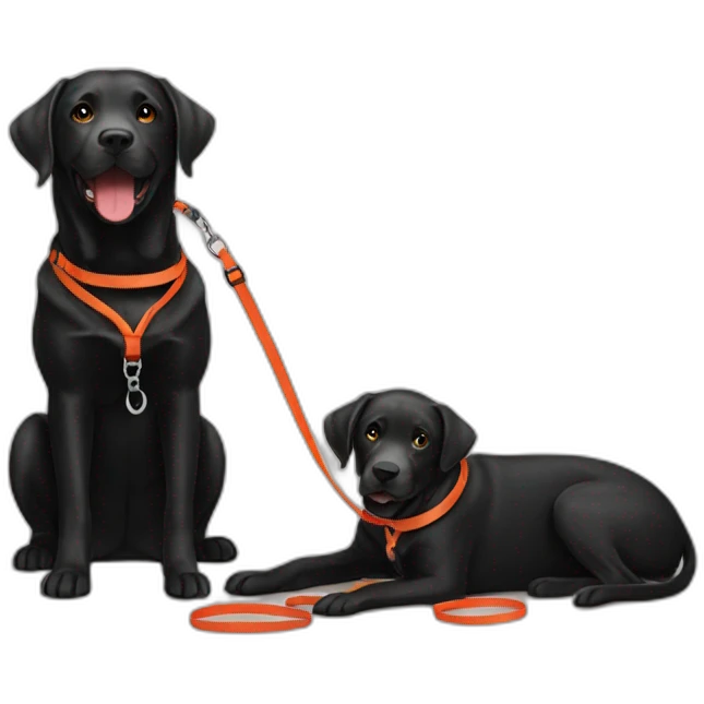 Black and orange labrador with red leash emoji