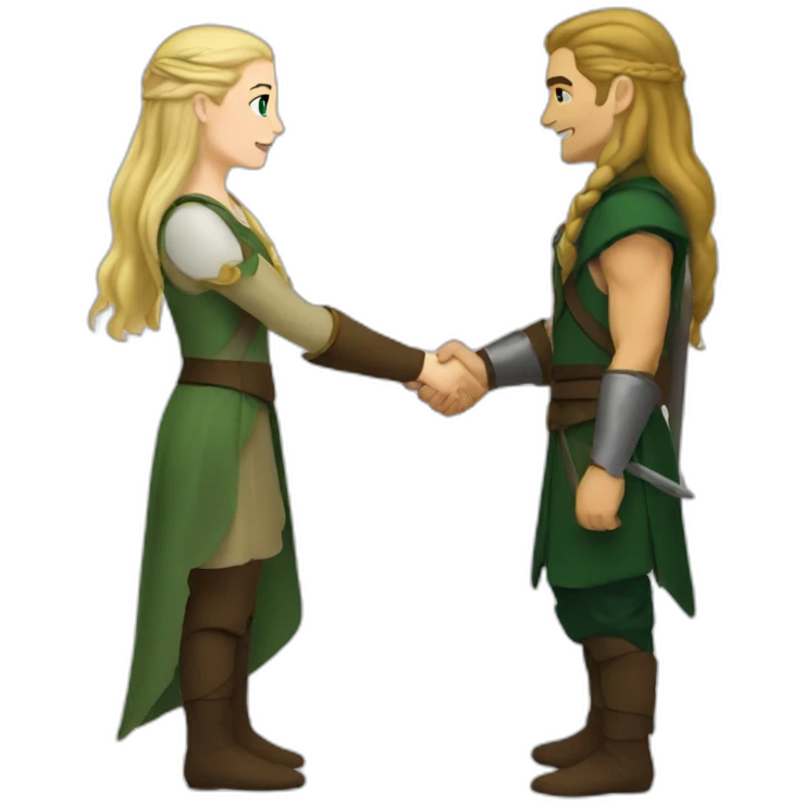 A white woman shaking hands with Legolas emoji