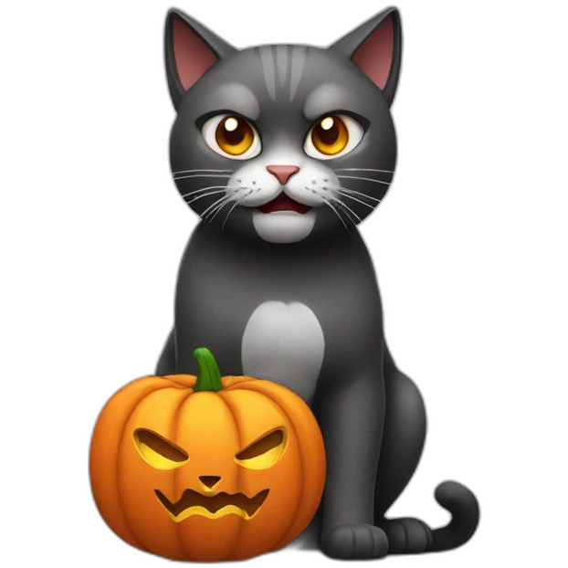 Angry cat with a pumpkin emoji