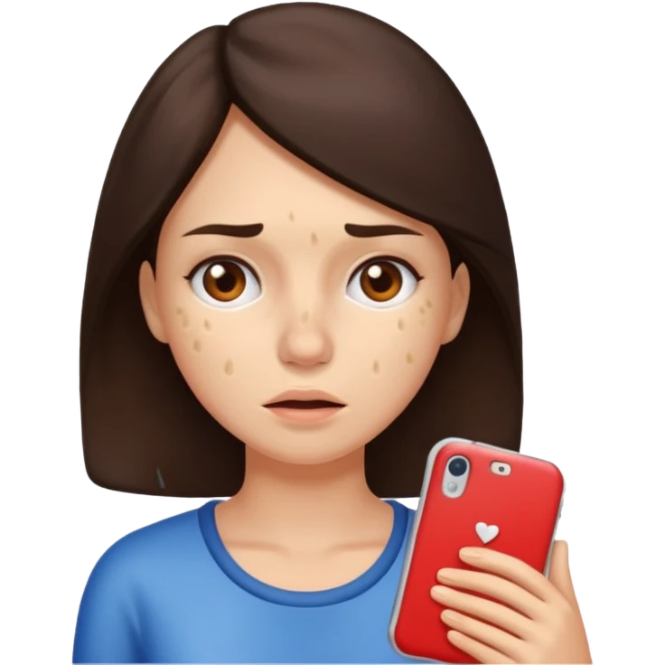 brunette woman with lots of acne emoji