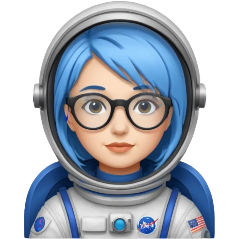 Female astronaut with blue hair, wear glasses, non helmet emoji