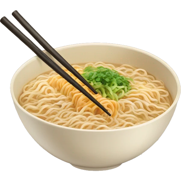 beige bowl of ramen with a pair of chopsticks emoji