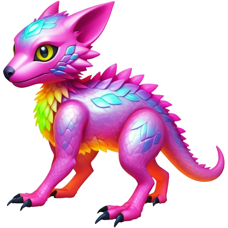 Tropical lush warm-colored modern colorful neon-colored cyber-Fakémon-Digimon-Trico-Vernid-creature emoji