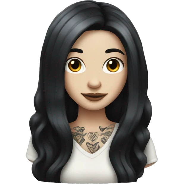Pale girl with long black hair tattoos emoji