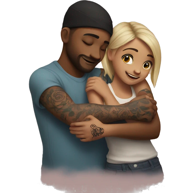 Girl hug boy with tattoos on right arm  emoji