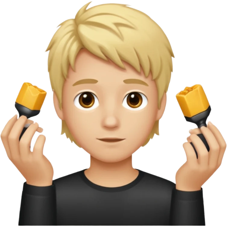 Je veux un garçon brun avec des mèches blondes qui montre à la caméra ses cheveux avec des mèches blondes emoji