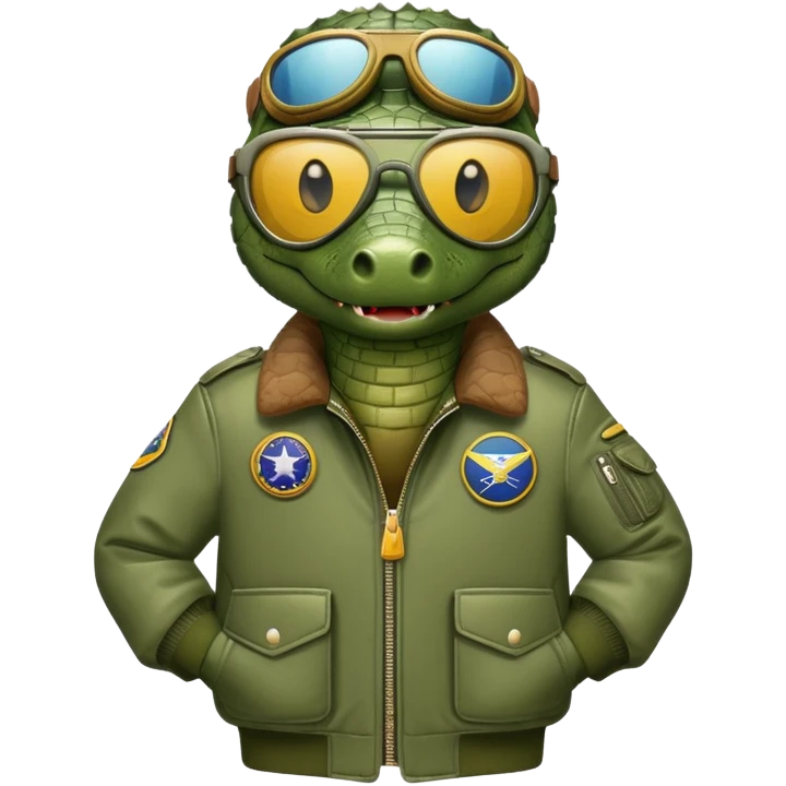 crocodile wearing bomber jacket and aviator goggles emoji