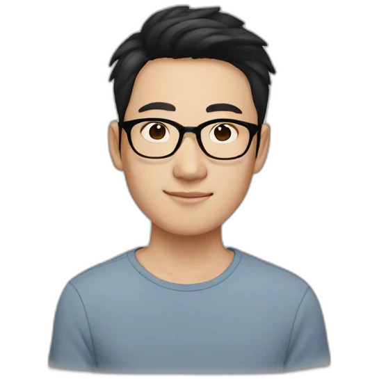30 year old Asian man with no facials hair thick round black glasses and losts of freckles and short black hair emoji