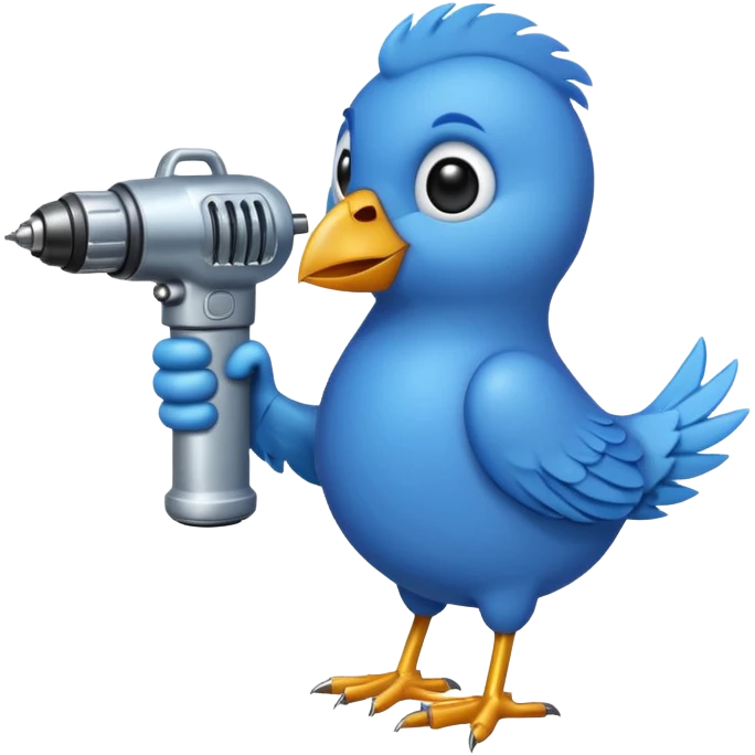 A blue Twitter bird holding a large drill emoji