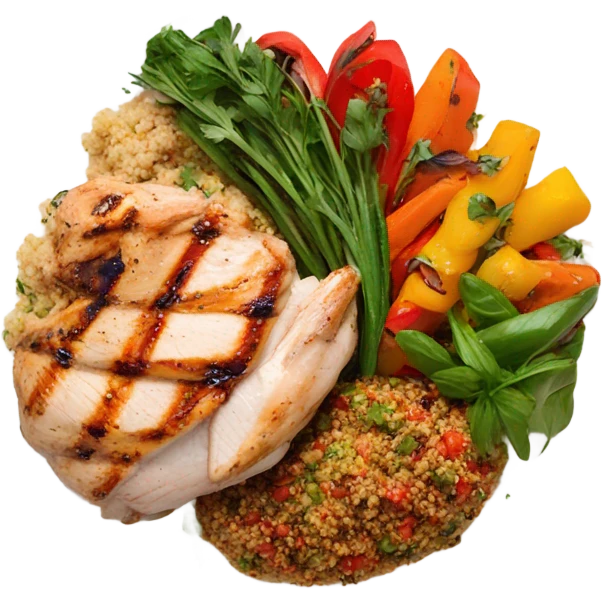 round white plate with healthy food emoji