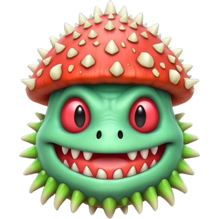 poisonous mushroom monster portrait, head and shoulders only, toxic green glow, scary grin, spiky mushroom head, 3D cartoon, mobile game icon style, clean background, no text, no watermark

 emoji