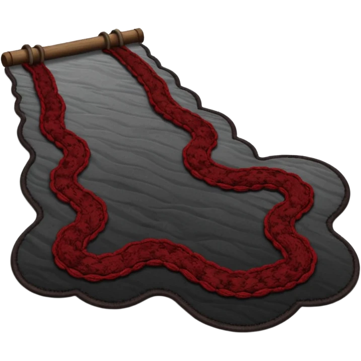 Minimalist emoji-style sticker of a carpet turning into a dark river, murky texture, grayscale and dried blood tones, side ropes in shadow
 emoji