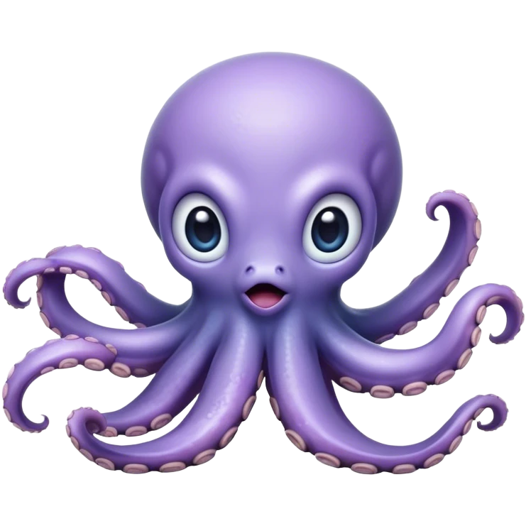 Cinematic Comical Baby Octopus Portrait Emoji, Tentacles slightly flared in a playful, exaggerated gesture, featuring a light blue-purple, rounded body with dramatically wide, hilariously expressive eyes full of surprise and innocent mischief, Simplified yet hilariously endearing features, highly detailed, glowing with a soft oceanic radiance, high shine, dramatic yet lovable, stylized with a dash of whimsical underwater mischief, soft glowing outline, capturing the essence of a delightfully silly little octopus that looks like it just made a clumsy, adorable mistake! emoji