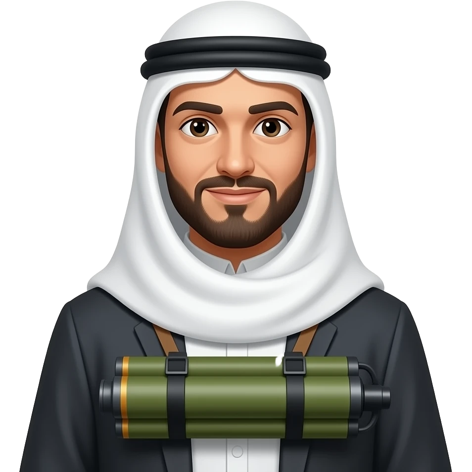 A man in Muslim robe with a big improvised explosive device strapped to chest emoji