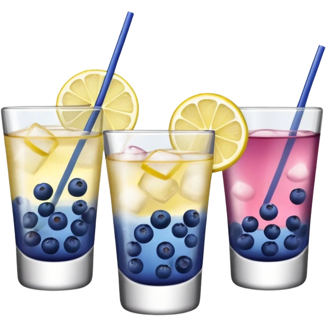 4 shotglasses with blueberry lemon drop in them  emoji