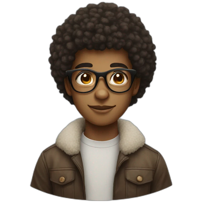 Young man with afro hair and glasses and a goat  emoji