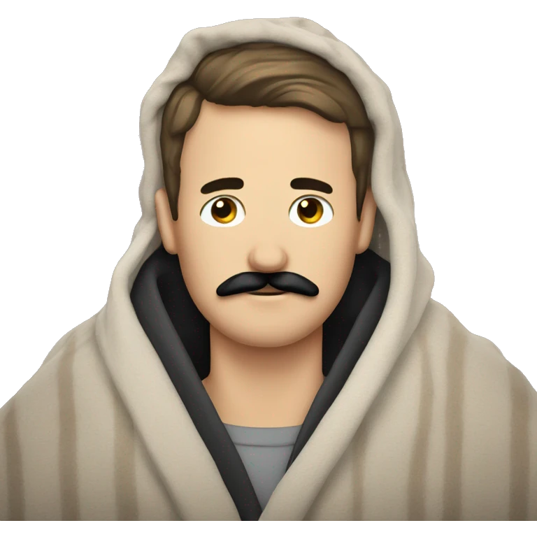 White man with black mustaches in cozy blanket emoji