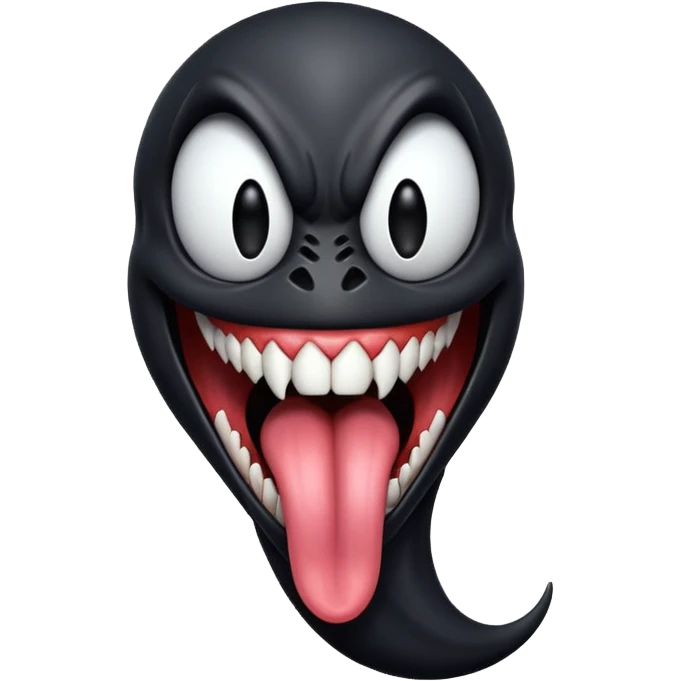 Venom with very long tongue out, clean black body, no logos or markings, expressive emoji style emoji