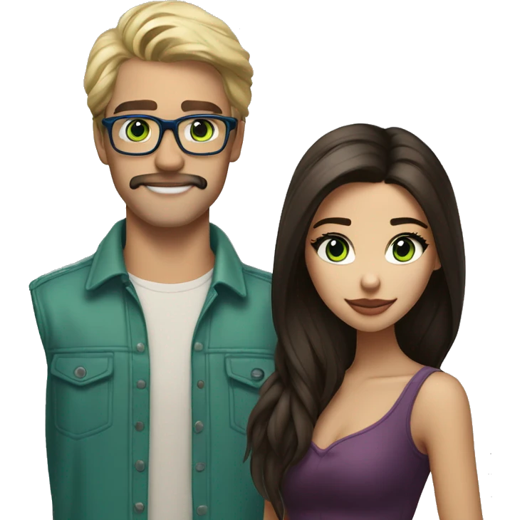 (brunette madison beer) standing next to (handsome blonde man, mustache, blue/green eyes, brown glasses) emoji