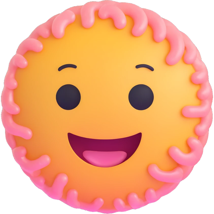 probiotic microorganism character emoji, round and cute bacteria shape with a smiling face, pastel colors emoji