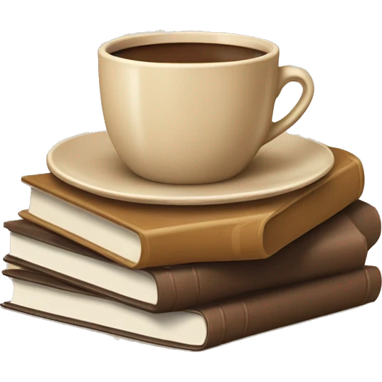 beige cup of coffee on top of a small stack of brown and beige books emoji