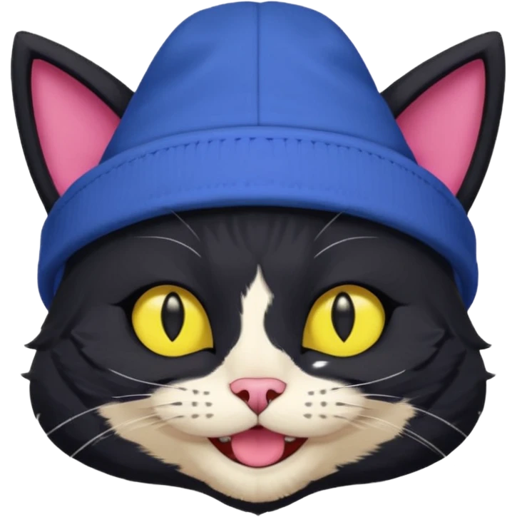 image friend from deltarune, a cat with a pink eye and a yellow eye, and black fur and pointy ears smiling emoji