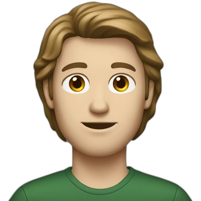 tall skinny white guy with feminine shoulder length brown hair and dark green t-shirt emoji