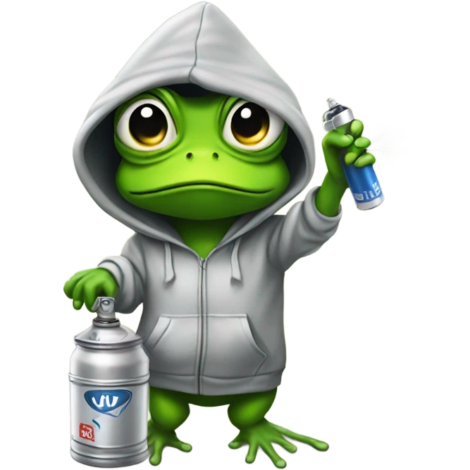 Hot female Frog in a hoodie with a spray can doing graffiti  emoji