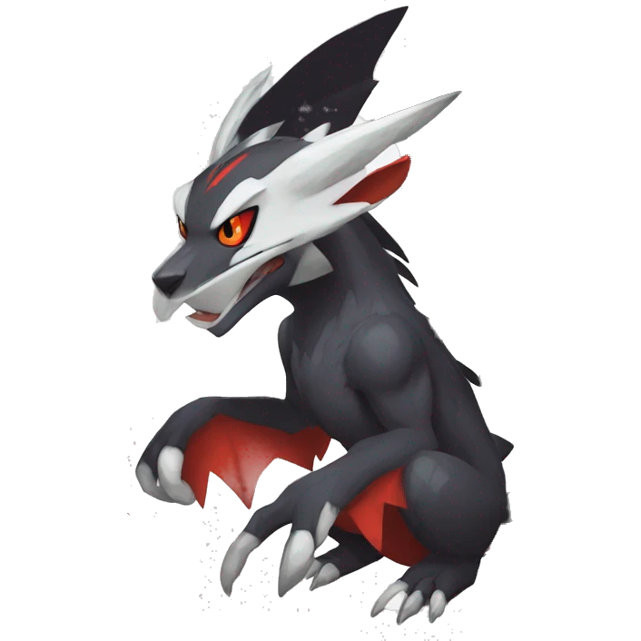 Black Cool Edgy Anthro Noivern-Nargacuga-Silvally-Sergal-Fakémon  with White and Red Edgy markings emoji