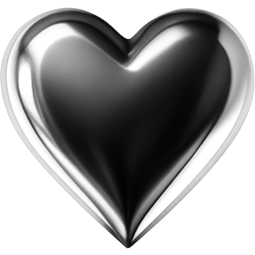 heart symbol with shiny metallic chrome style, reflective and glossy emoji