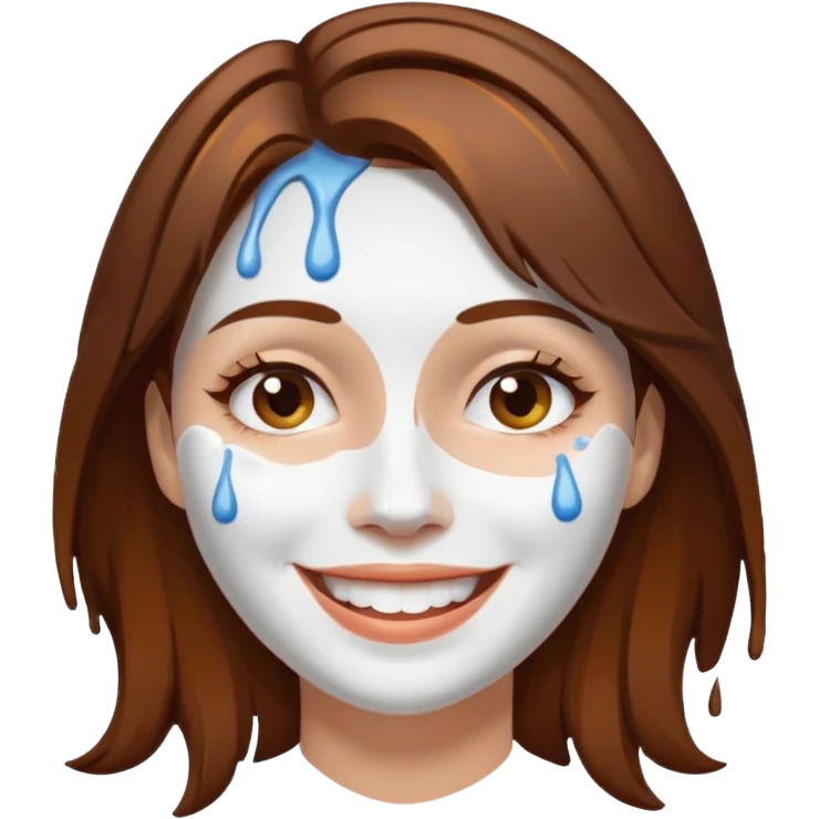 Brown Hair Woman , white paint , drip, face, happy emoji