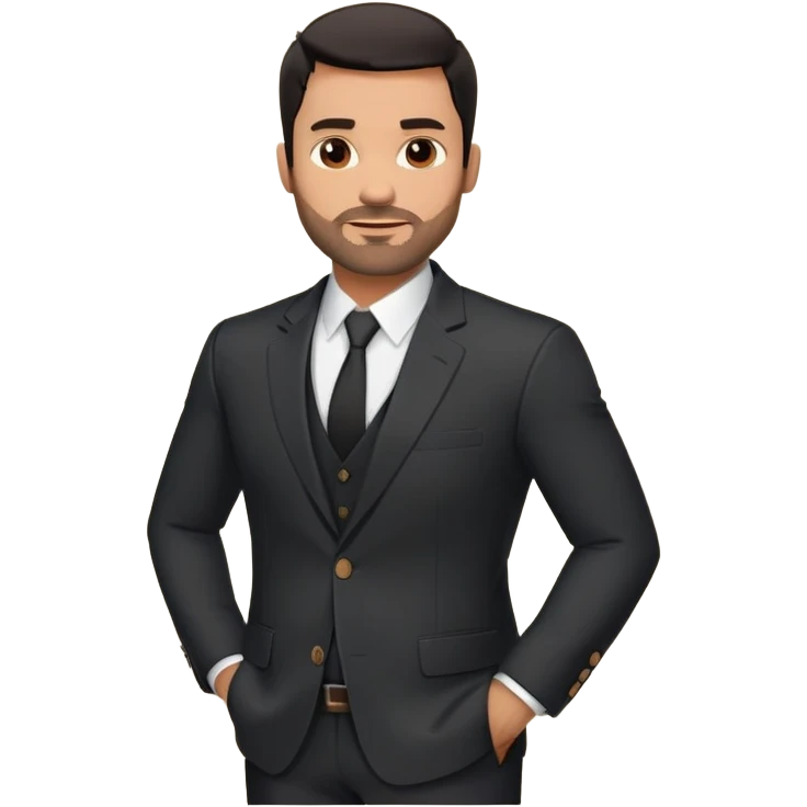 Good-looking robust man in his mid-40s with light brown skin tone, short black hair with evident fade cut, 5 o'clock shadow/scruff instead of beard, strong square face, approachable TV host expression, black blazer left open showing white buttoned shirt emoji