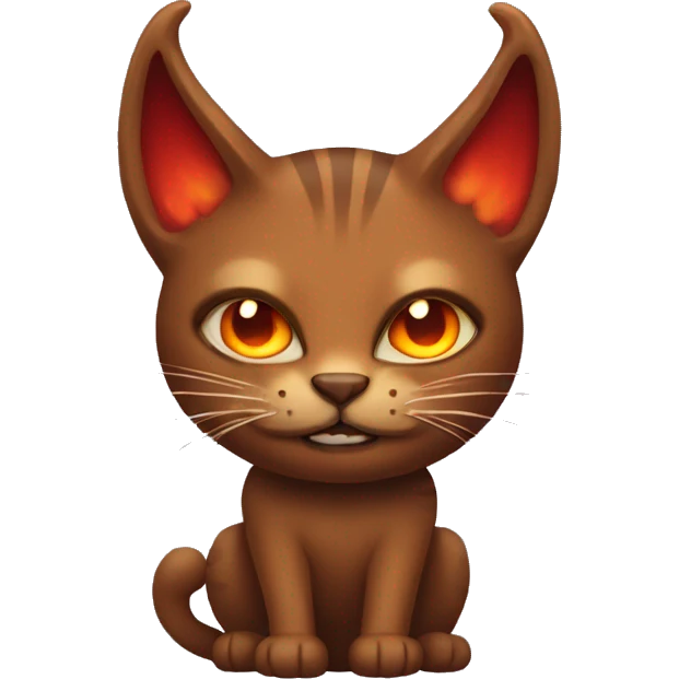 Brown cat with evil horns and fire emoji