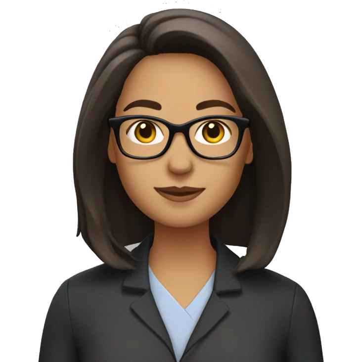 teacher with shoulder length dark brown hair and glasses emoji