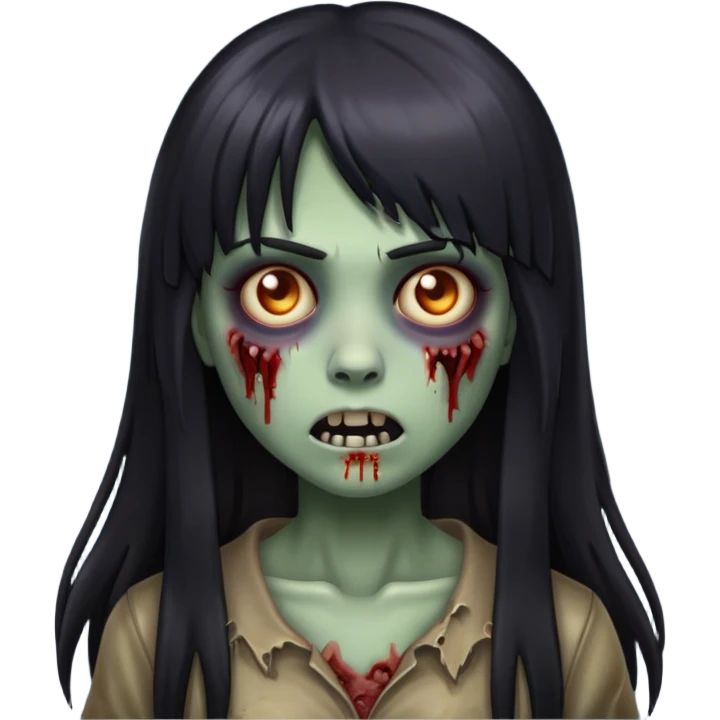 iOS emoji of an zombie girl with dark long hair with bangs emoji