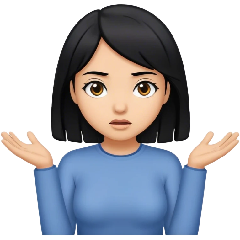 Girl with black hair shrugging shoulders emoji