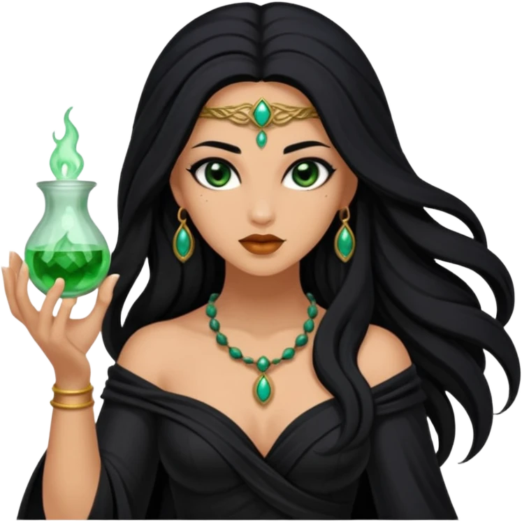  Achlys, Poison Goddess from Rome Mythology with long black hair, black outfit emoji