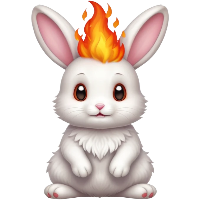 Cute bunny rabbit with flame paws, fiery feet, adorable face emoji