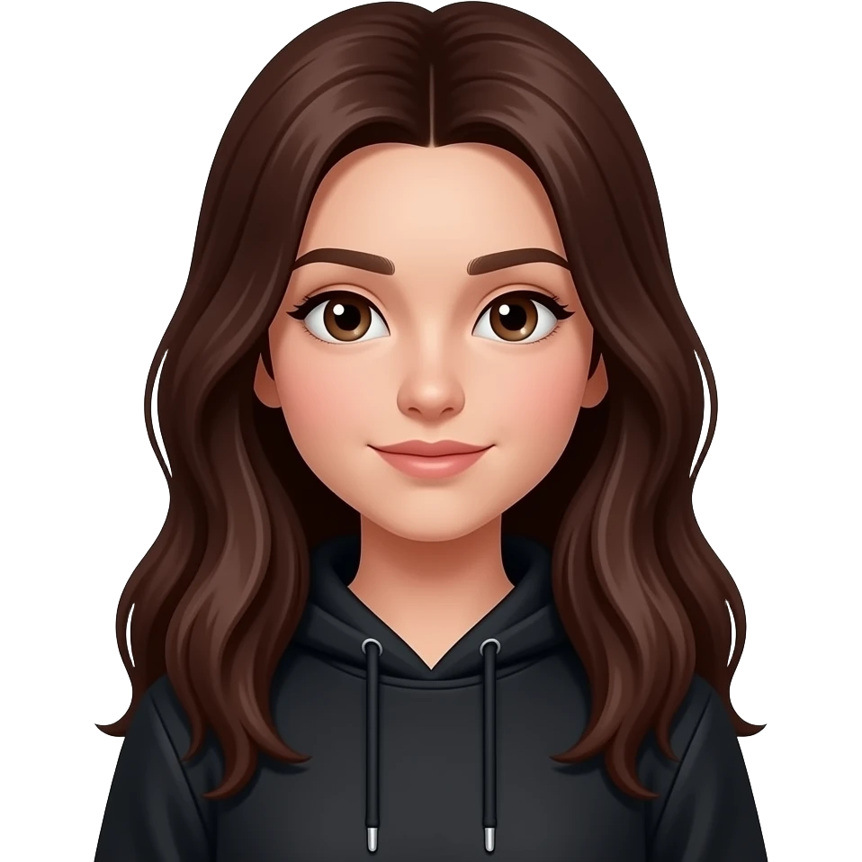 Искам да е emoji да е момиче около 17 годишна с дълга много тъмна кестянва коса с бритон черно худи emoji