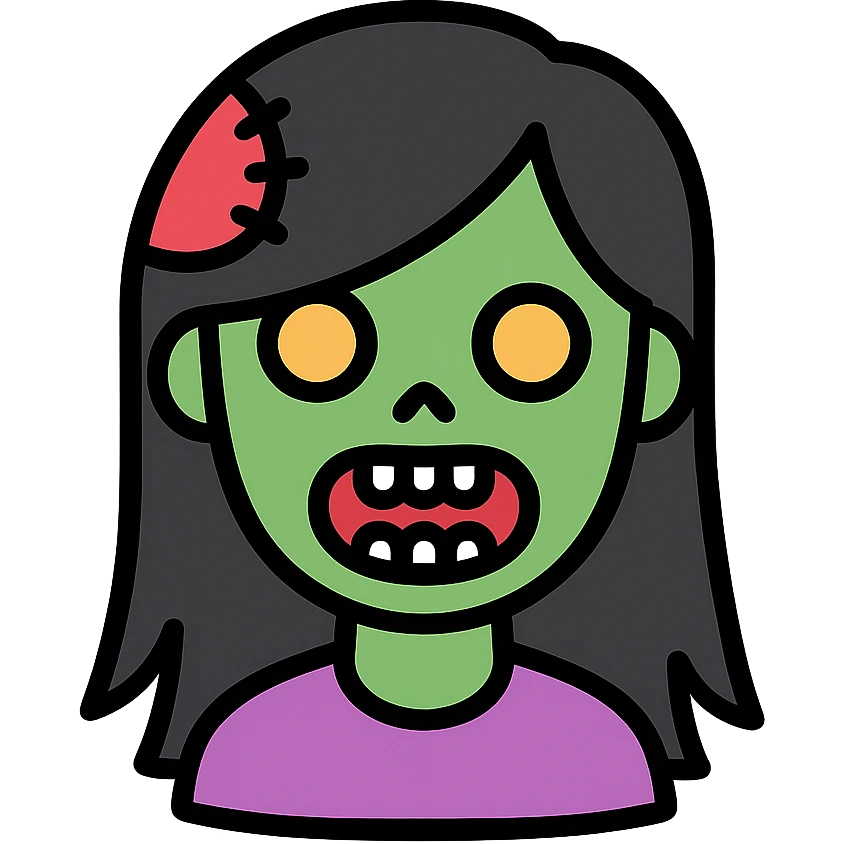 girl zombie with black long hair with teeth emoji
