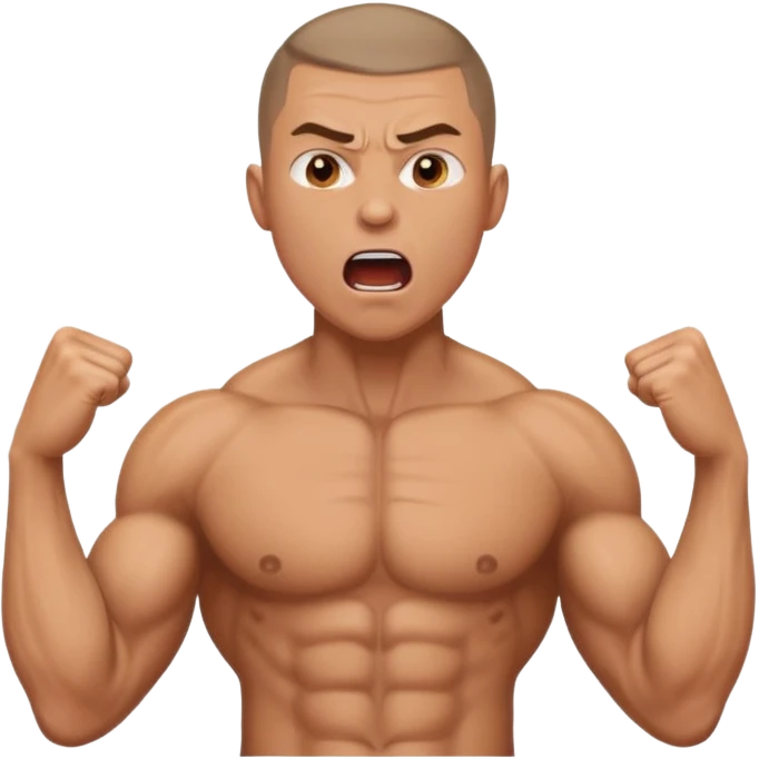 Big muscle man shouting , buzzcut hair emoji