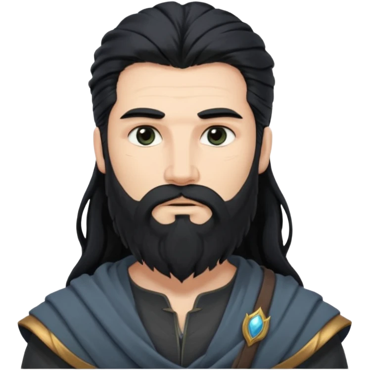 Boreas, North Wind God from Rome Mythology with long jet black hair and beard, dark gray outfit emoji