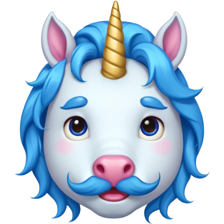unicorn face with big thick mustache cute and blue haired emoji